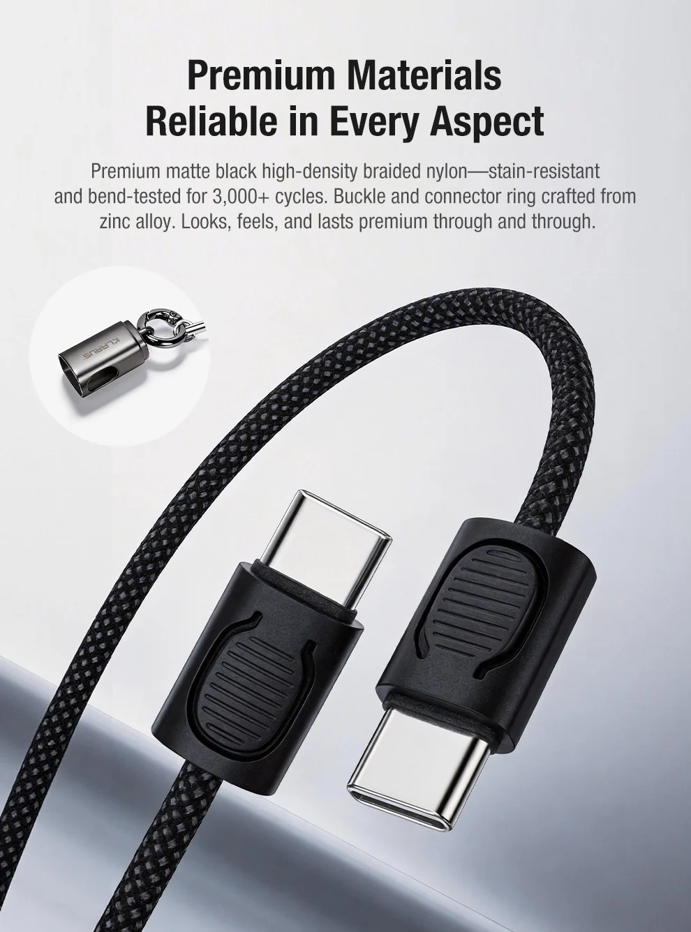 Klarus KC01 Braided USB-C to USB-C Lanyard Cable - 65W Fast Charging & Data - Image 11