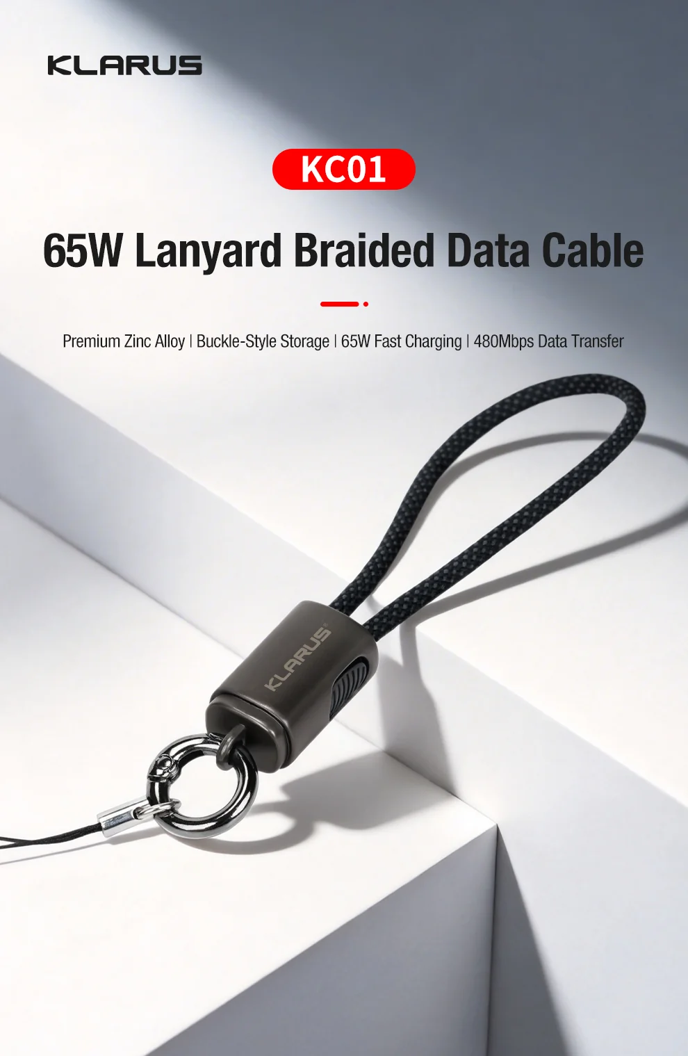 Klarus KC01 Braided USB-C to USB-C Lanyard Cable - 65W Fast Charging & Data - Image 5