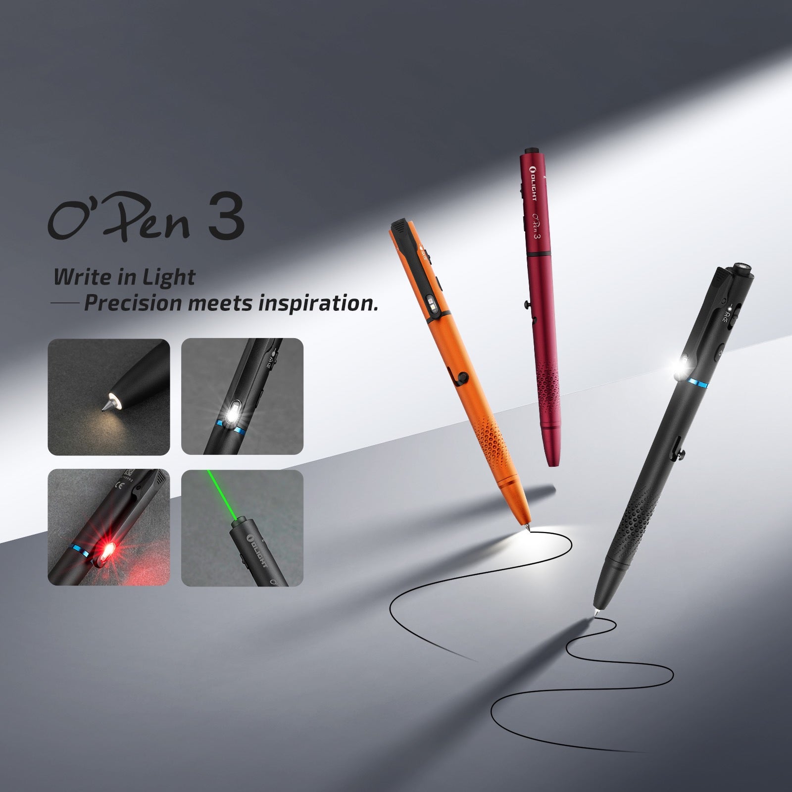 Olight O'Pen 3 Rechargeable 120 Lumen Penlight with Green Laser & Ballpoint Pen – Black - Image 3