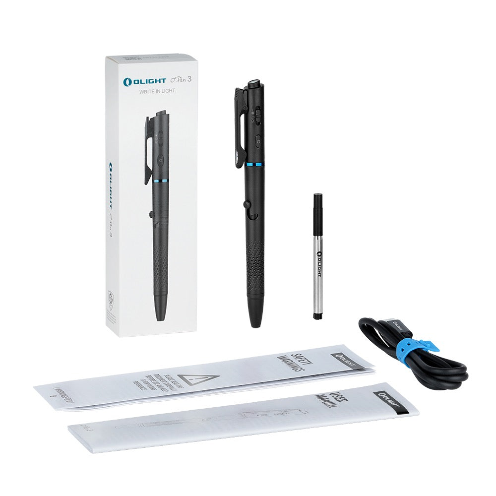 Olight O'Pen 3 Rechargeable 120 Lumen Penlight with Green Laser & Ballpoint Pen – Black